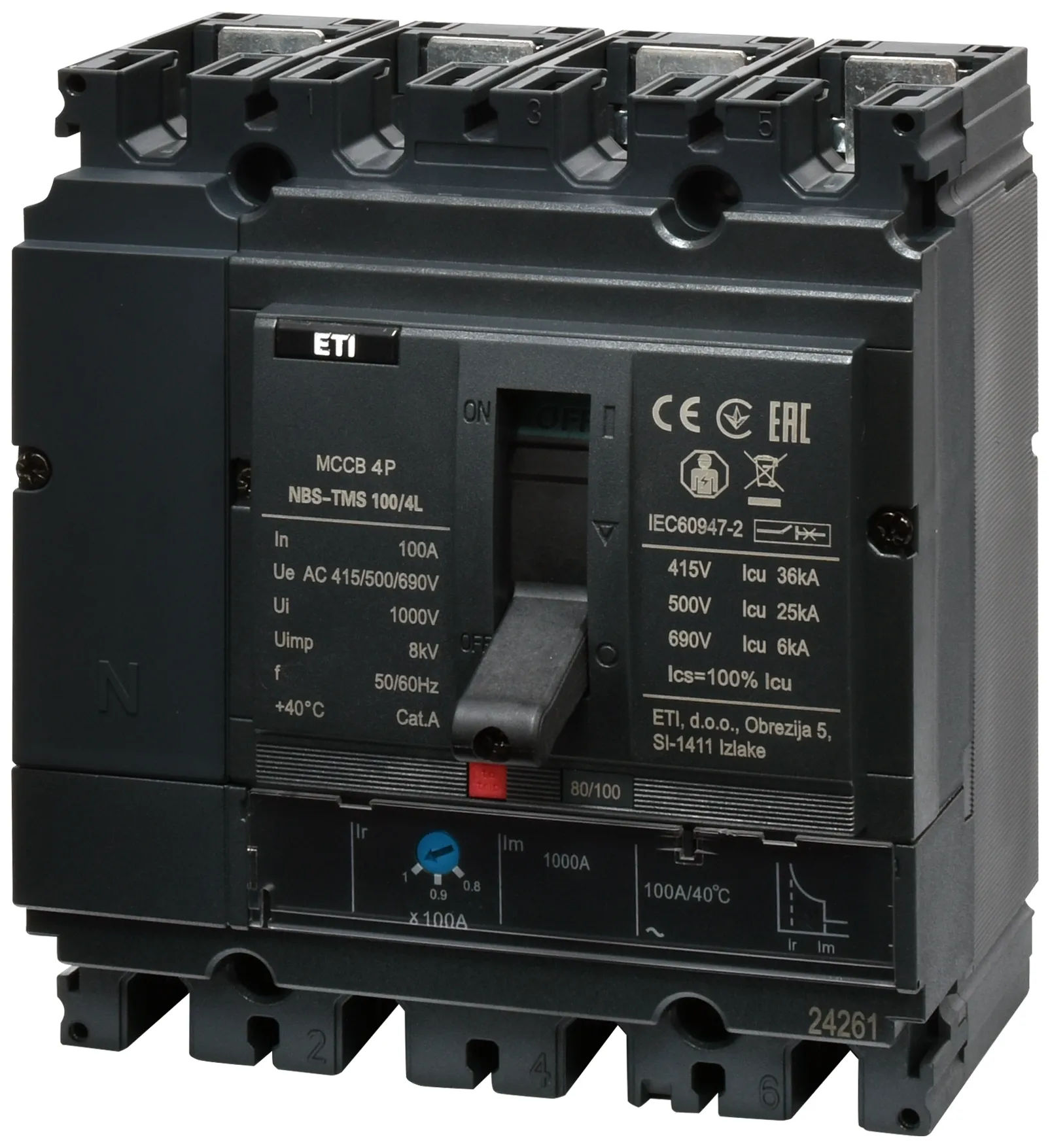 Molded Case Circuit Breaker NBS-TMS 100/4L  25A 4P 004673020