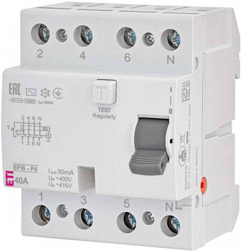 Wyłącznik ochr. różnicowoprąd. EFI6-P4 AC 40/0.03 002061652