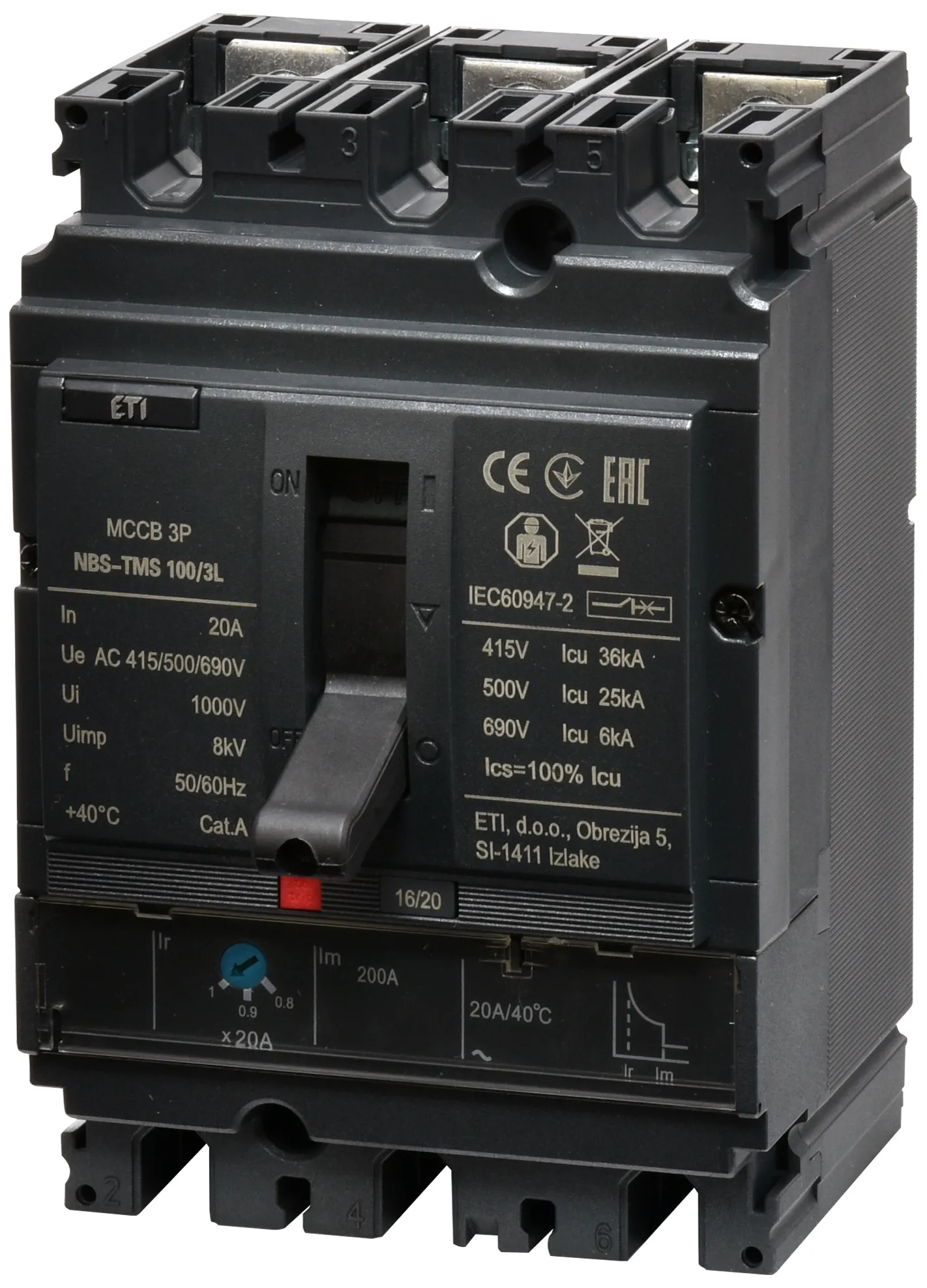 Molded Case Circuit Breaker NBS-TMS 100/3L  20A 3P 004673001