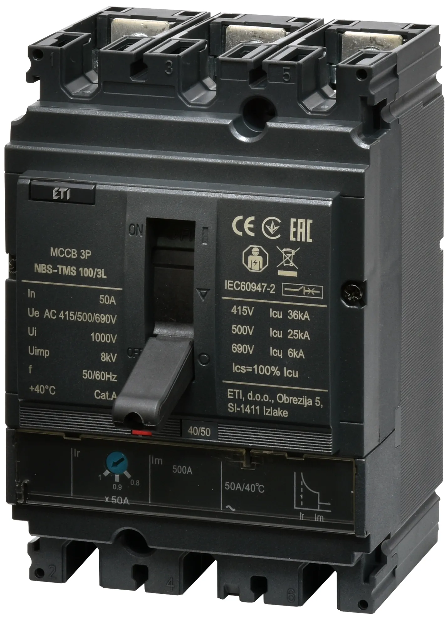 Molded Case Circuit Breaker NBS-TMS 100/3L  50A 3P 004673004